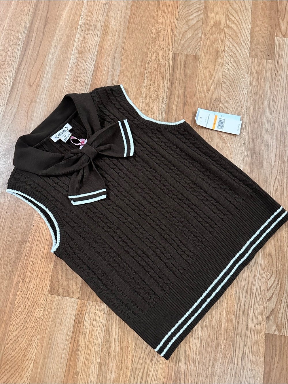 Nanette Lepore Brown Knit Shell with White Trim